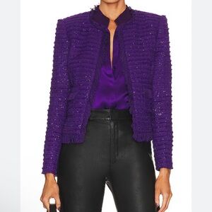 L'Agence Angelina Purple Tweed Open Blazer Jacket
